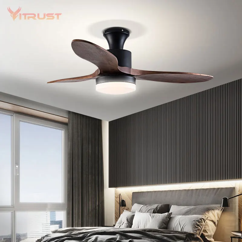 Super Queit Ceiling Fan lamp 3 Solid Wood Blades DC Motor Ceiling Fan with Light and Remote Control Indoor Pendant Fan