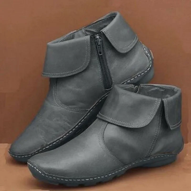 European and American Women\'s Short Boots 2024 Autumn New Round Toe Casual Side Zipper Plus Size Women\'s Boots Solid Color