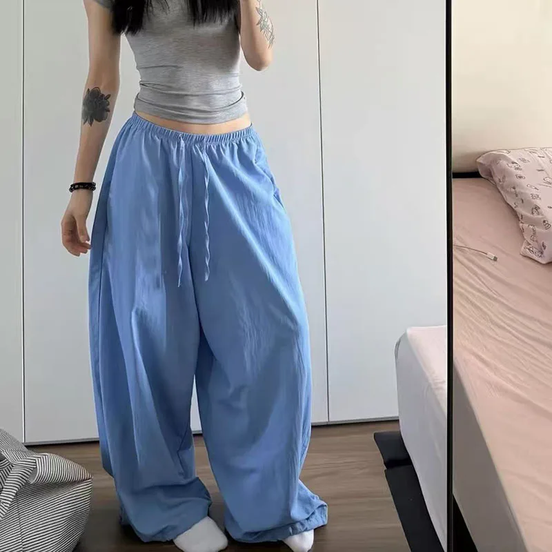 High Waist Streetwear Wide Leg Pants Women Summer Oversized Baggy Punk Joggers Trousers Y2K Hip Hop All Match Parachute Pants