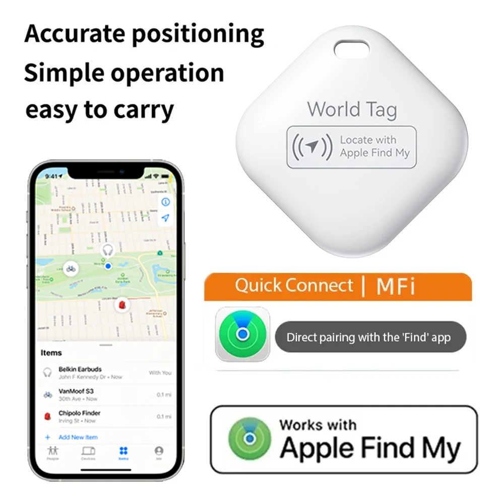 Smart Bluetooth GPS Tracker Works with Apple Find My APP ITag Anti Lost Reminder Device MFI Rated Locator Wallet Pet Keys Finder