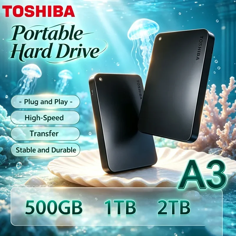 Toshiba A3 Canvio Basics 500GB 1TB 2TB 4TB SSD Black External Hard Drive USB 3.0 for Encrypted 8K HD Private File Disk