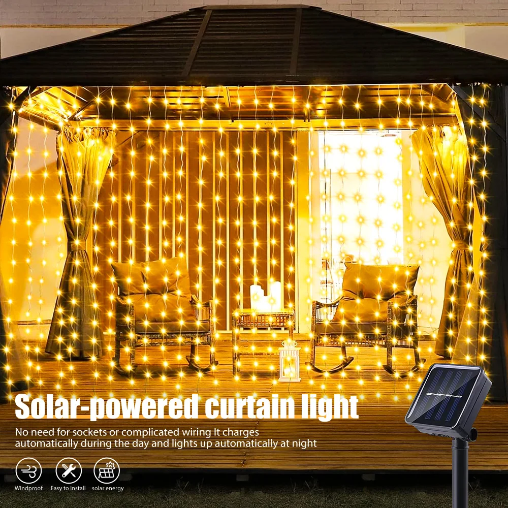 في الهواء الطلق ستارة ضوء الشمس 8 طرق الإضاءة الجنية سلسلة أضواء مقاوم للماء حديقة حفل زفاف عيد الميلاد مصابيح الزخرفية #2