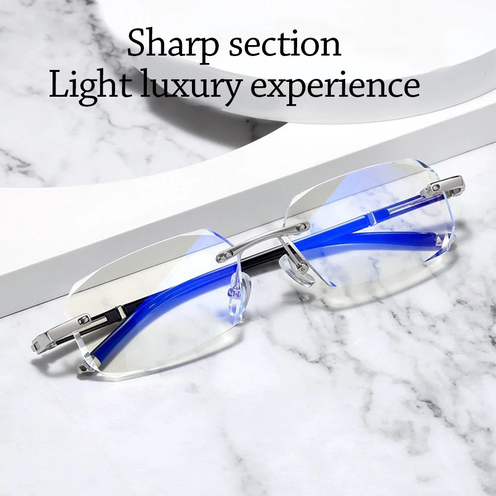Blue Ray Blocking Anti-Blaulicht-Lesebrille Augenschutz Randlose Schnittkante Hyperopiebrille Ultraleichter Luxus – Detail 5