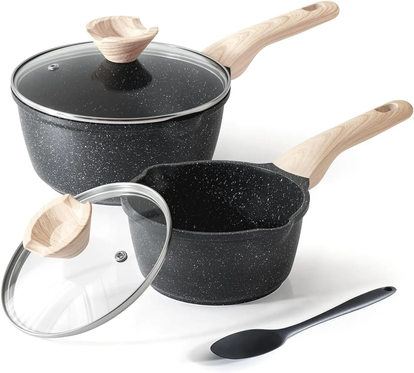 

Sauce Pan Set with Lid, 1.5Qt & 2.5 Qt Nonstick Cooking Pots with Pour Spout, Easy to Clean, Small Kitchen Induction Sau