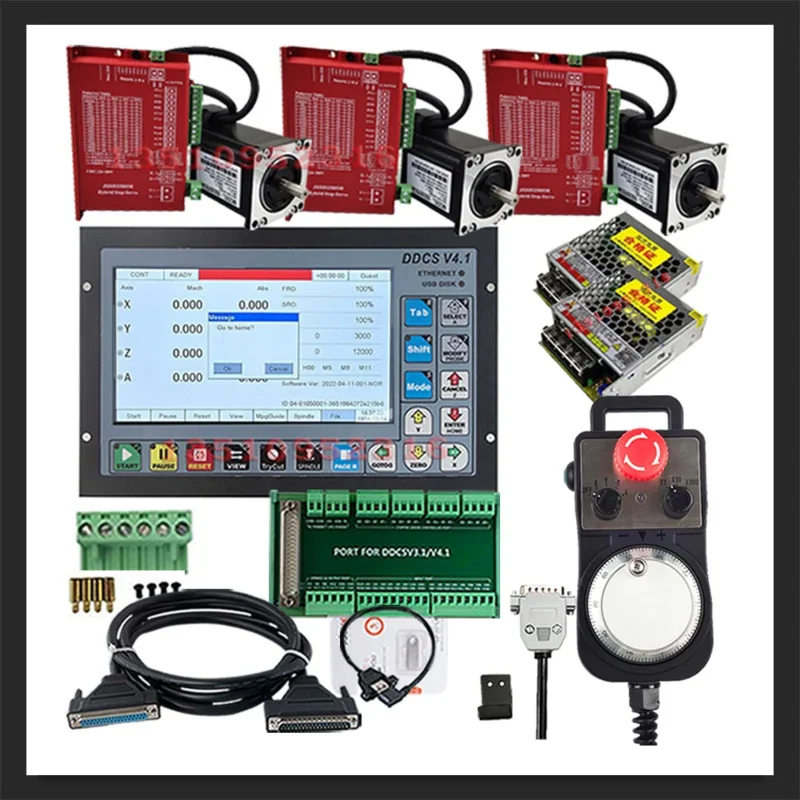 Ddcsv3.1 Upgrade Ddcsv4.1 3 Axis Cnc Engraving Machine Controller Hybrid Servo Motor Kit With E-stop Mpg Handwheel 75w 24v Dc