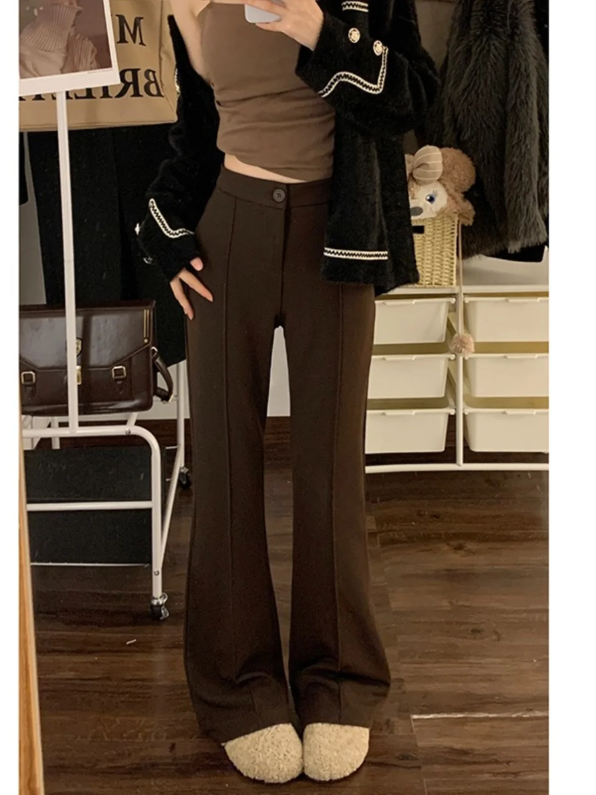 

Casual Women Easy-Care Suit Pants 2024 Spring and Autumn New Style Length Plain Wide Leg Trouser Commuting Trousers W164