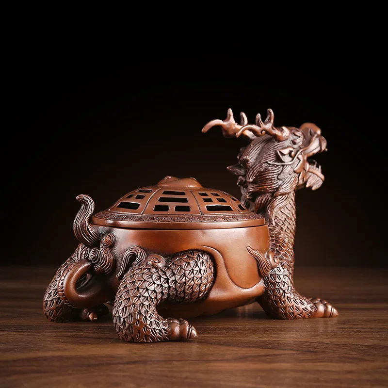 Copper Bagua Dragon Turtle Incense Burner Office Home Indoor Desktop Aromatherapy Burner Crafts Decoration Living Room