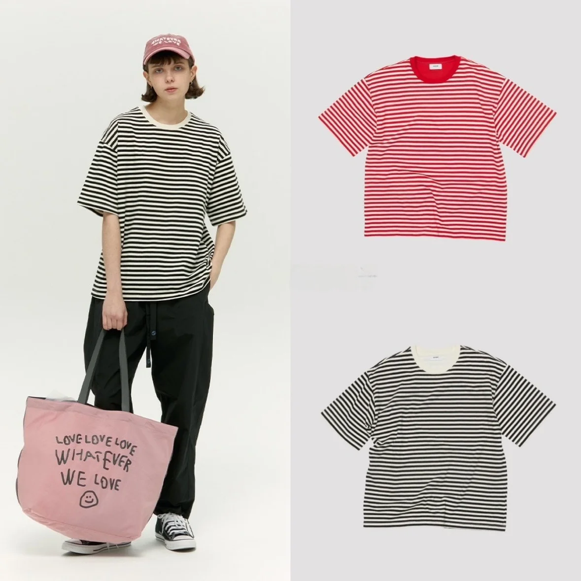 

Loose Smile Face Stripe ort Sve T-irt ex Casual Comfortable round Ne Youth Faion Summer Top for Men And Women