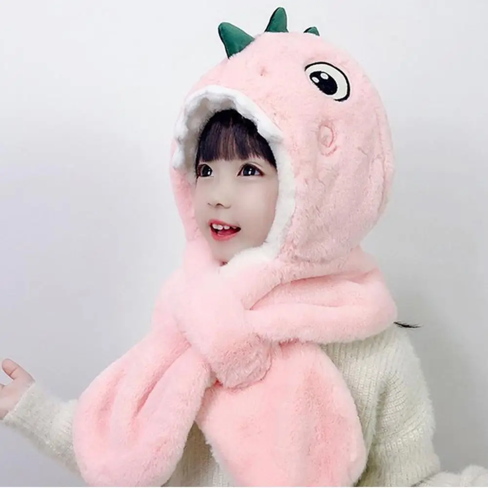 

Lovely Cute Pullover Hat Windproof Plush Cold-proof Scarf Integrated Cap Ear-flap Bomber Hat Bonnet Winter Cap Baby Hat