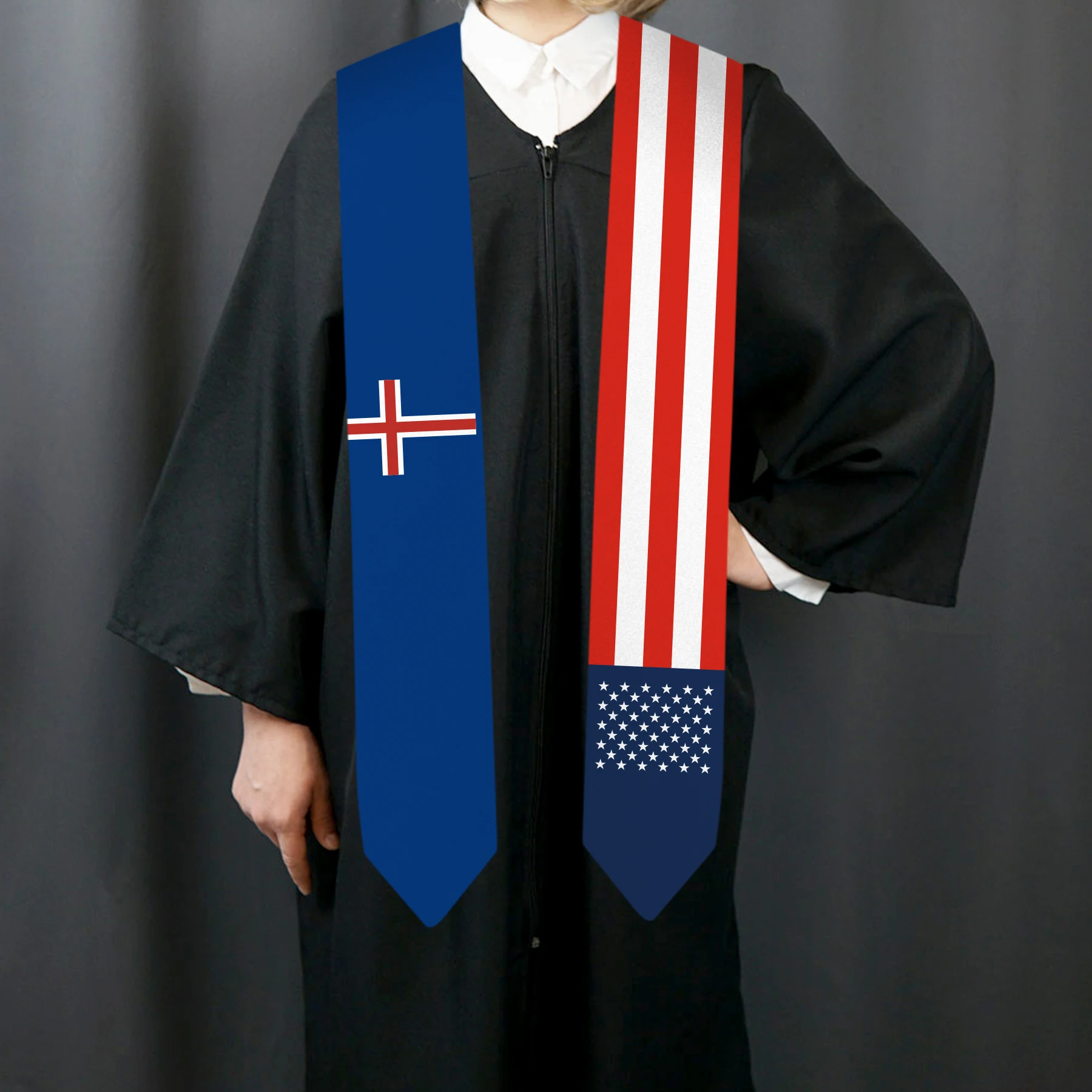 13x180cm USA And Iceland Flag Graduation Sash Bachelor Gown Accessory Graduation Sash Scarf