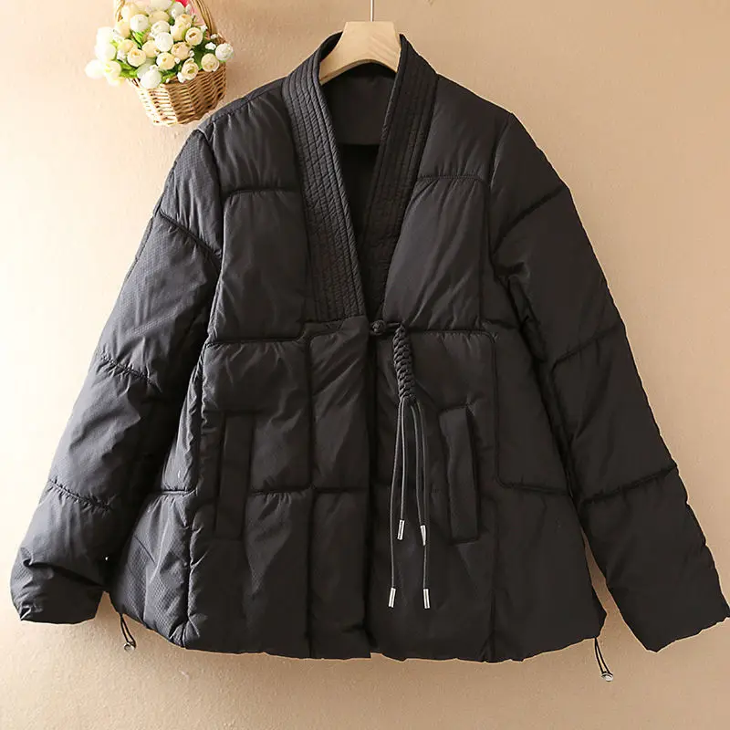 

Winter New Women's Down Cotton Jacket Loose Commuter Retro V-neck Jacket