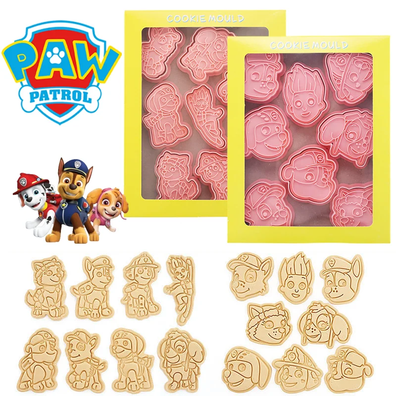 8pcs Paw Patrol Cookie Cutters Cartoon Plastic 3D Pressable Biscuit Mold Cookie Stamp Kitchen Baking Supplies Pastry Bakeware