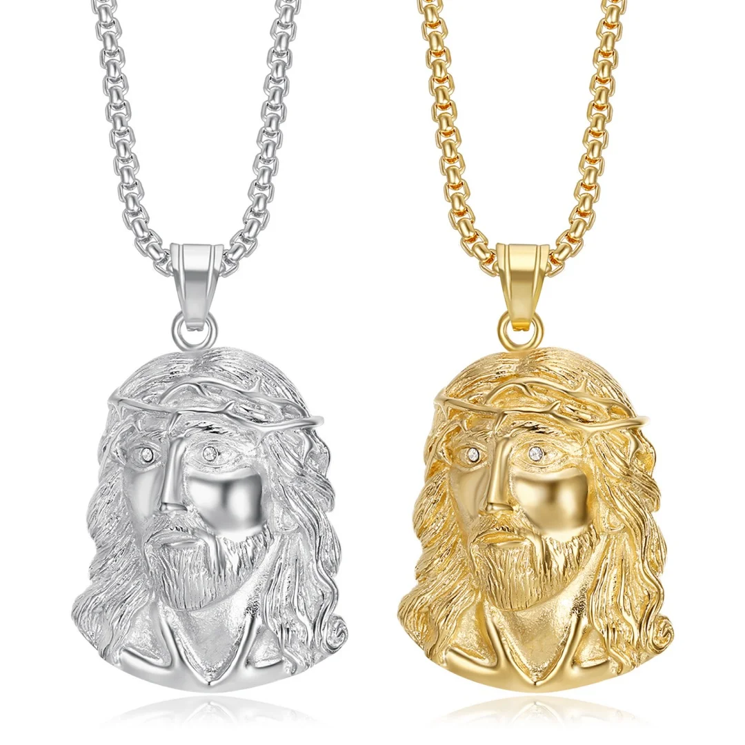 

Religious Fashion Christ Jesus Head Pendant Gold Silver Color Stainless Steel Christian Necklace for Woman Man Religion Jewelry