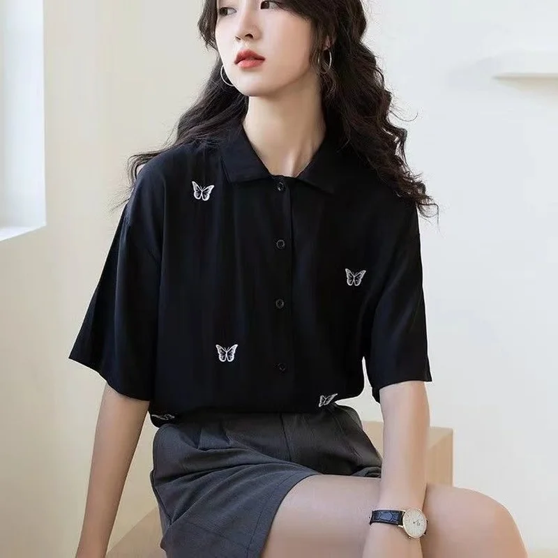 Shirts Women Summer Clothing Turn-down Collar All-match New Arrival Fashion Korean Style Baggy Trendy Vintage Schoolgirls Top