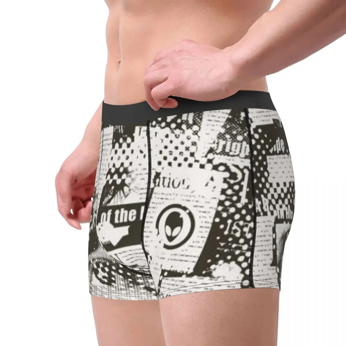 Mens Boxer Sexy Underwear Grunge Magazine And Newspaper Clippings Underpants Male Panties Pouch Short Pants