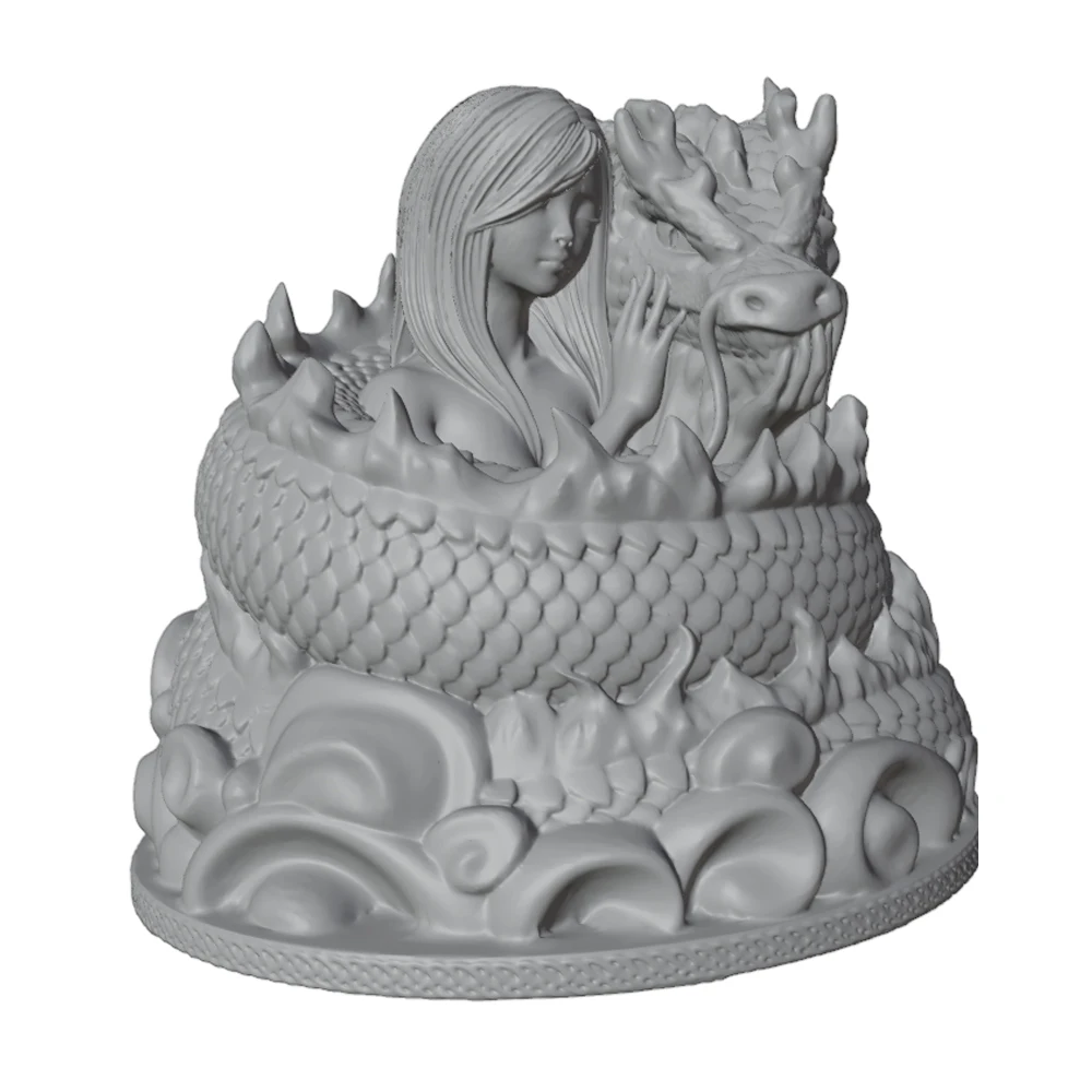 45mm Desk ornament,Charming resin model kit, dragon guardian girl, miniature 3D printed grey statue, DIY doll model, not painted
