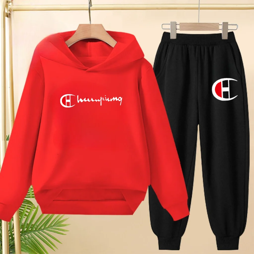 الأطفال 2 قطعة مجموعة 3-12 سن الخريف الشتاء موضة عادية الإنجليزية رسالة هوديي بنطلون البلوز مقنعين ملابس رياضية ملابس خارجية