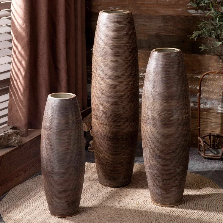 DSA Jingdezhen floor-to-ceiling ceramic vase, retro wabi sandy wind hotel courtyard homestay decoration with dried flower