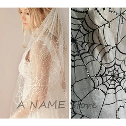 Sequins Single Layer Cobweb Bridal Wedding Veils With Comb Accessories Long White Black For Brides Cathedral Spider Web Unique