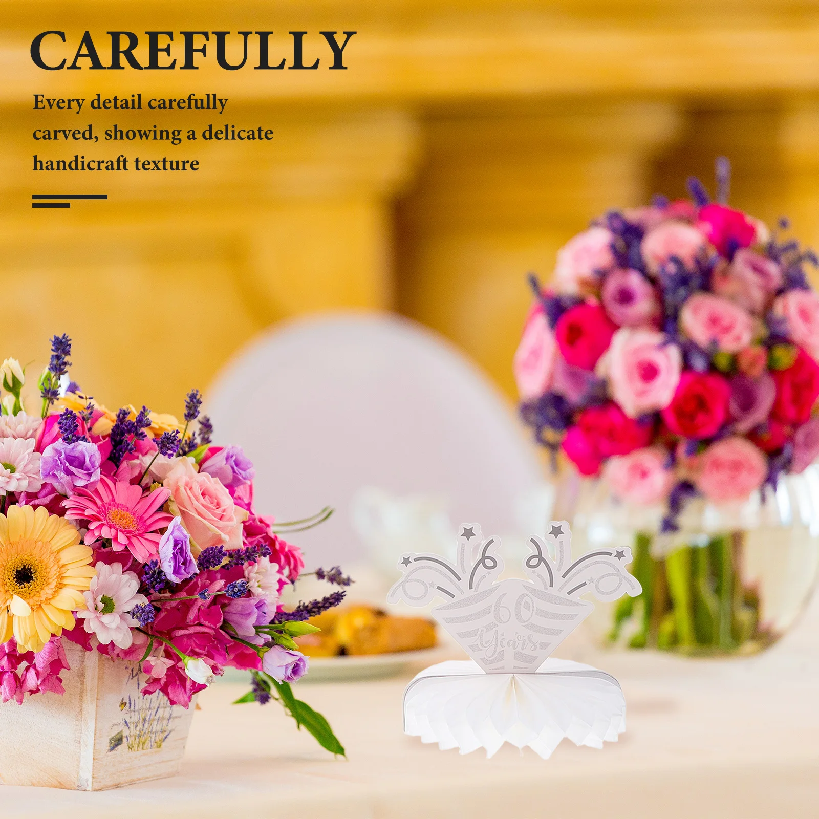 

9Pcs Diamond Anniversary Honeycomb Table Centerpieces Silver Wedding Decor Romantic 60th Celebration Party Supplies Elegant