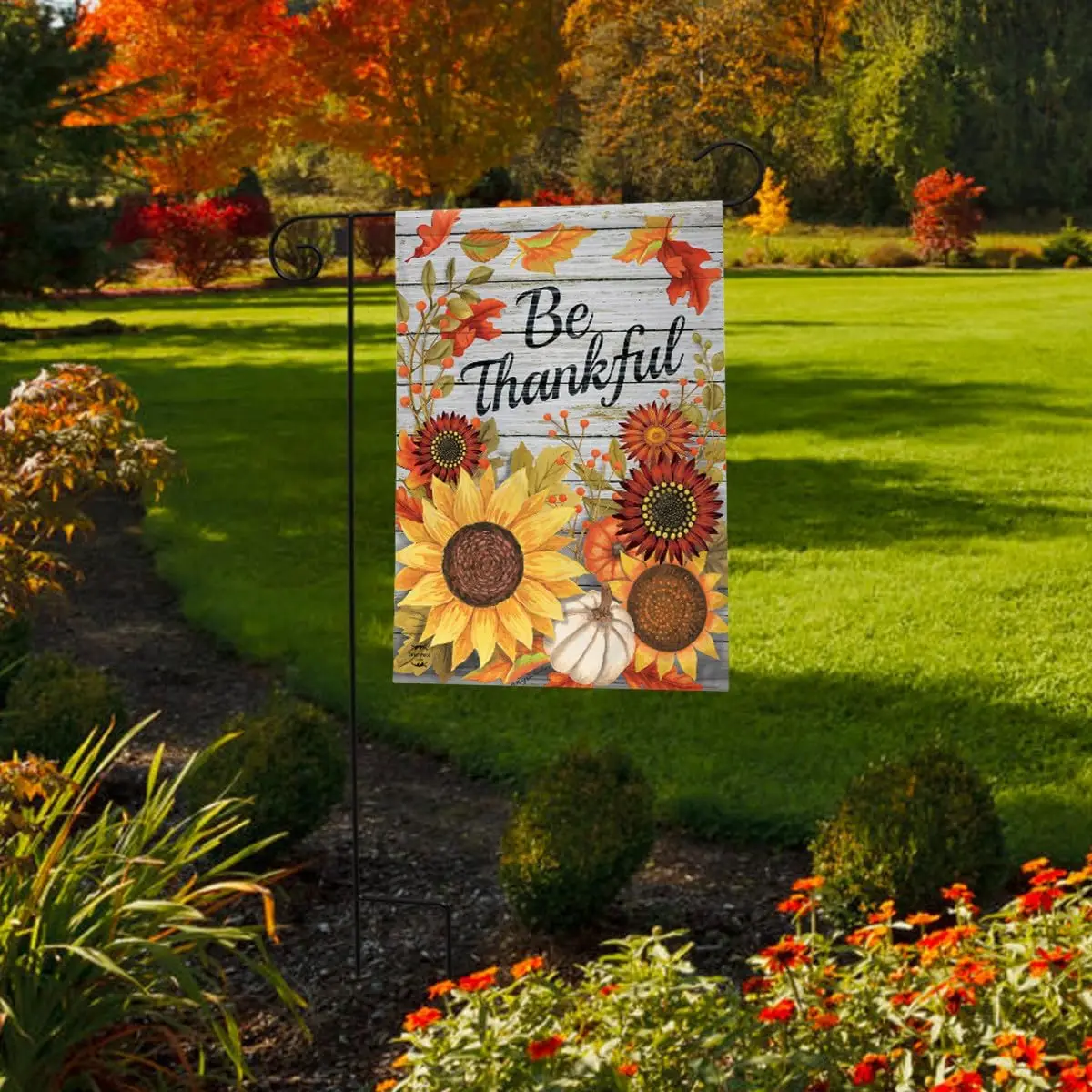 Be Thankful Flowers Fall Double Sided Garden Flag 18