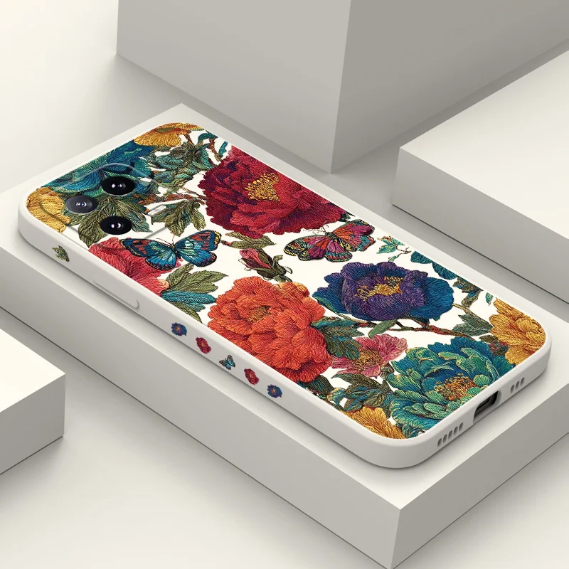 

Embroidery Flower Phone Case For Xiaomi Mi 15 14 14T 13 13T 12 12X 12T 12S 11 11T 10 10T 9 9T Pro Lite Liquid Silicone Cover