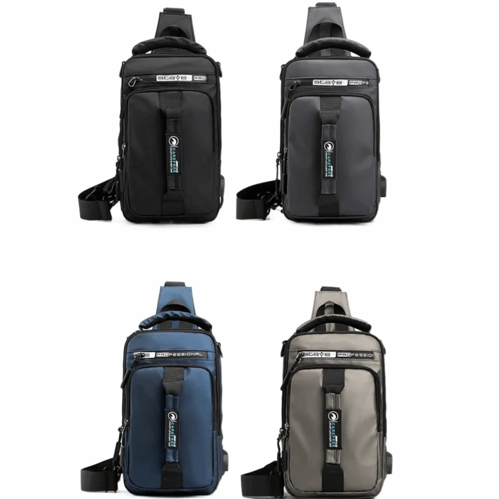 Tas Dada Pria Multi Saku Fashion Tas Bahu Olahraga Nilon Pengisi Daya USB Tas Selempang Kapasitas Besar Warna Solid untuk Perjalanan