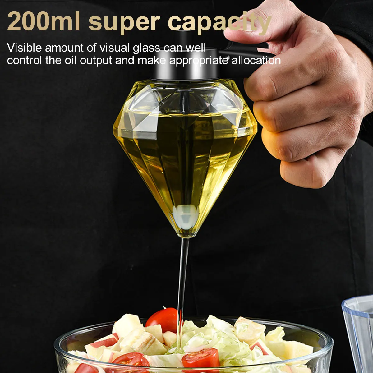 Dispensador De Miel De Vidrio Con Forma De Diamante Y Base - Botella De 200 Ml, Dosificador Sin Goteo Para Jarabe, Aceite O Salsa