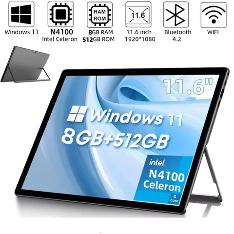 8 GB RAM 512 GB ROM 11,6 ZOLL Windows 11 Tablets PC mit Tastatur Intel Celeron N4100 Typ-C 2 x USB 3.0 1920 x 1080 Pixel