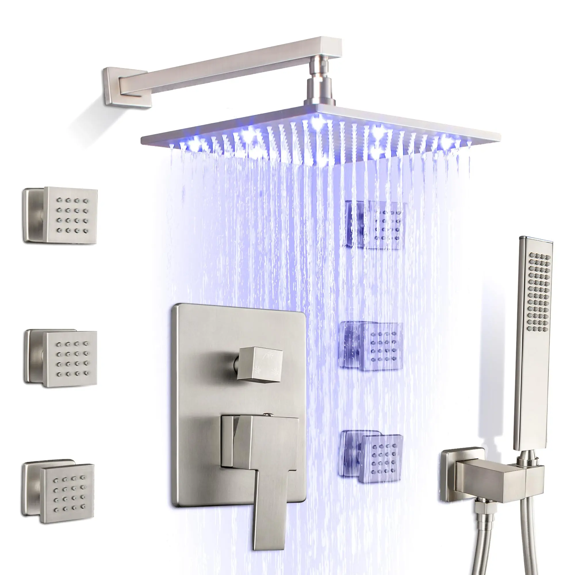 

12 Inch LED Rain Shower Set With 6 Body Jets And Handheld Spray