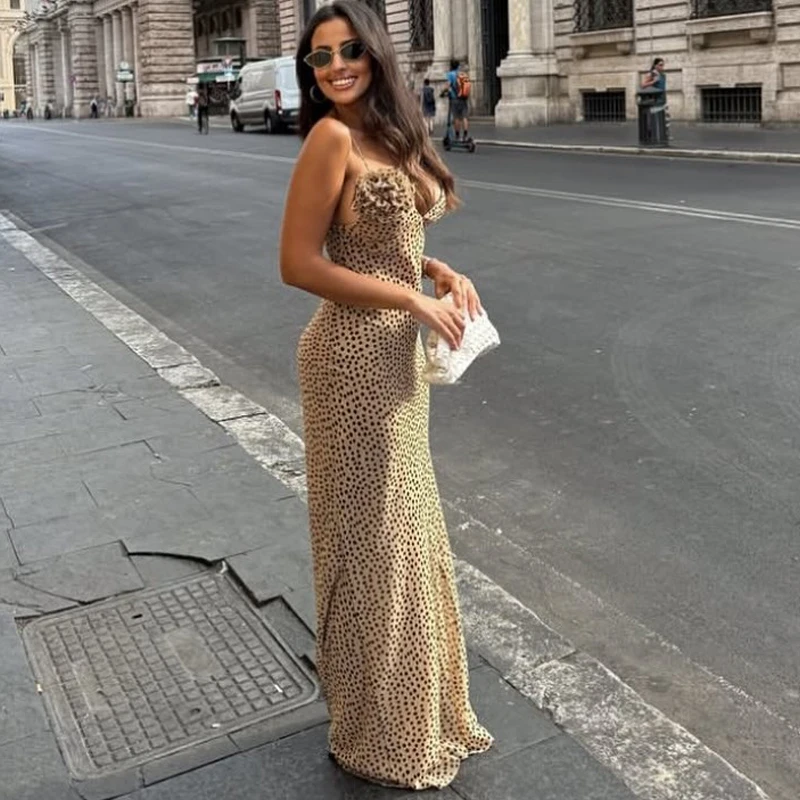 Robe longue femme une pièce 2025 été à pois soirée dos nu robe femme Corset asymétrique sans manches robe Sexy