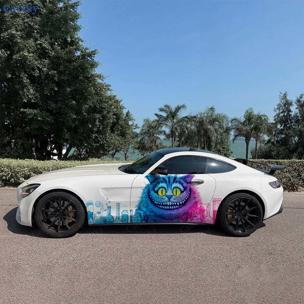 2pcs Fantasy Cat Experiment Realm, Durable, Fade-resistant, Enhance Vehicle Aesthetics With Bold Artistic Design Car Vinyl Wraps