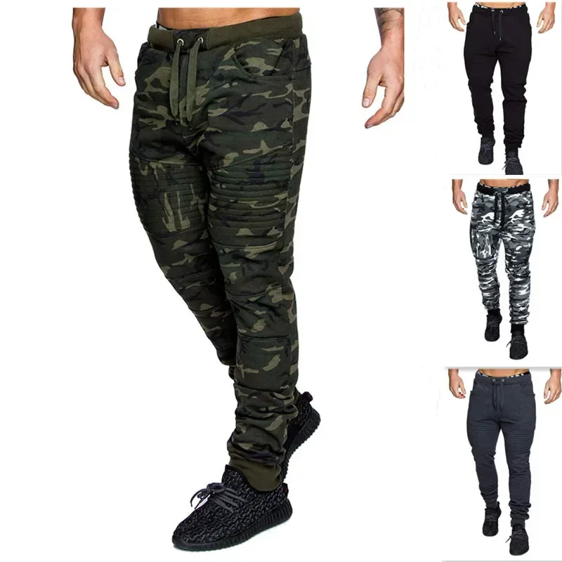 

Casual Men Trousers Camouflage Print Elastic Waist Drawstring Spring Pants Ankle-banded Wear-resistant Men Sweatpants for Sports