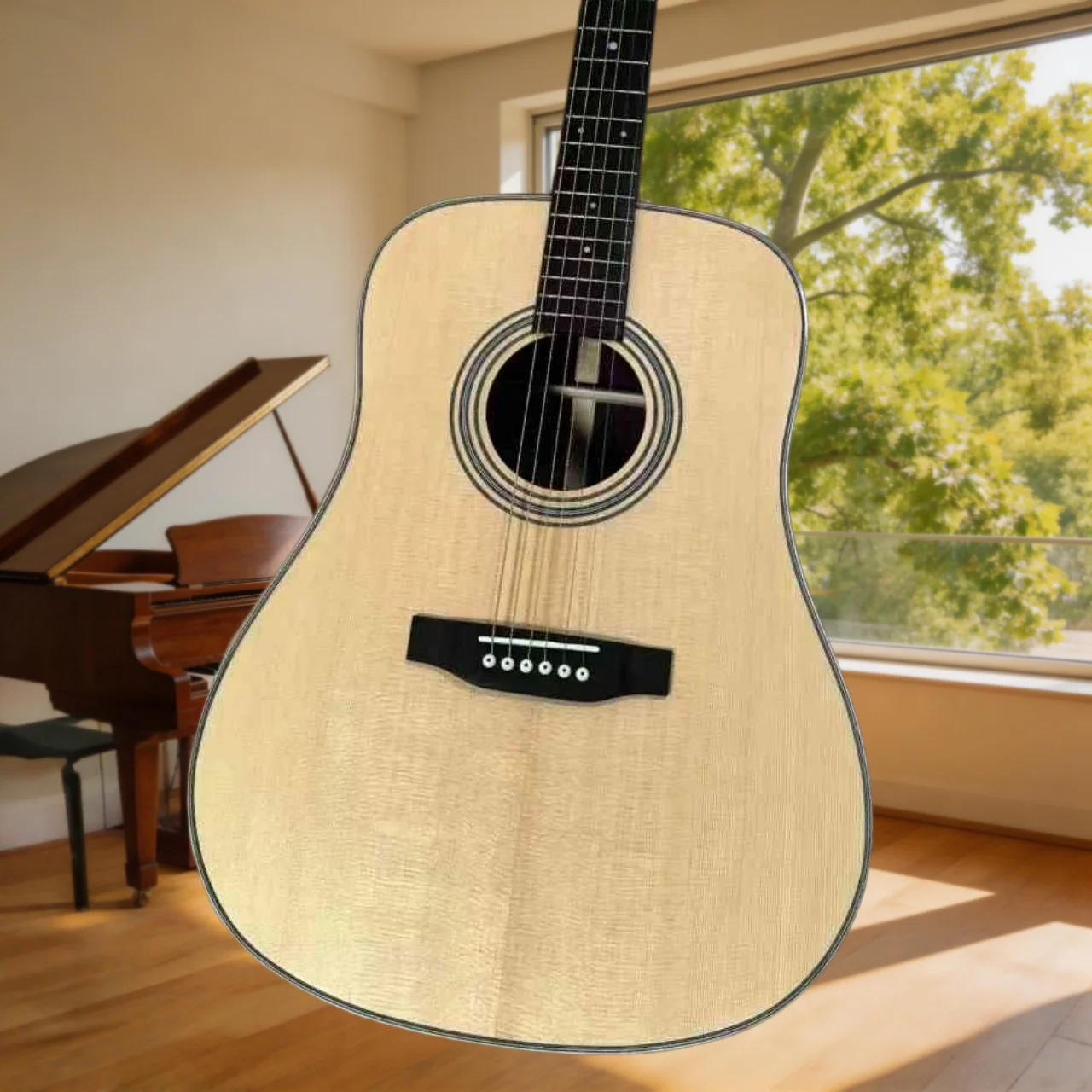 D28 Acoustic Guitar Solid Wood Natural Finish with Dot Fingerboard Inlays Spruce Top Rosewood Fingerboard Fishman 301 Pickup - view 2