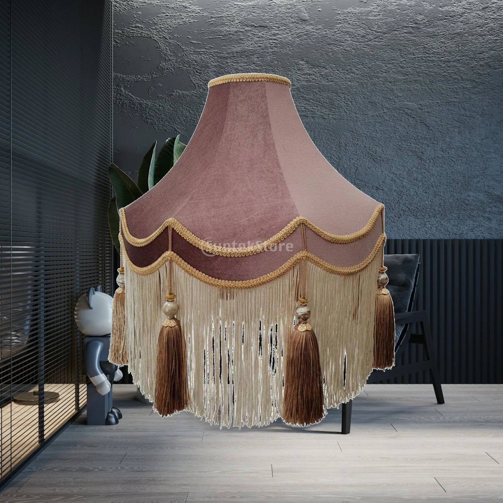 Purple Velvet Lampshade Decorative Tassel Floor Lamp Cover Vintage Lamp Shade for Relaxing Bedroom or Reading Space