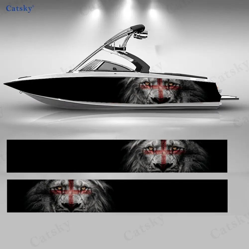 2Pcs Cross Sacred Lion Boat Stickers, PVC Waterproof Durable Vinyl Wrap Decals for Fishing Boats, Durable and Stylish Design