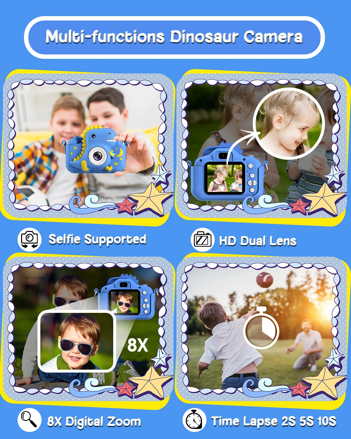 恐竜キッズカメラ 1080P HD Selfie カメラポータブル幼児デジタルカメラおもちゃギフト女の子男の子のための年齢 3-12
