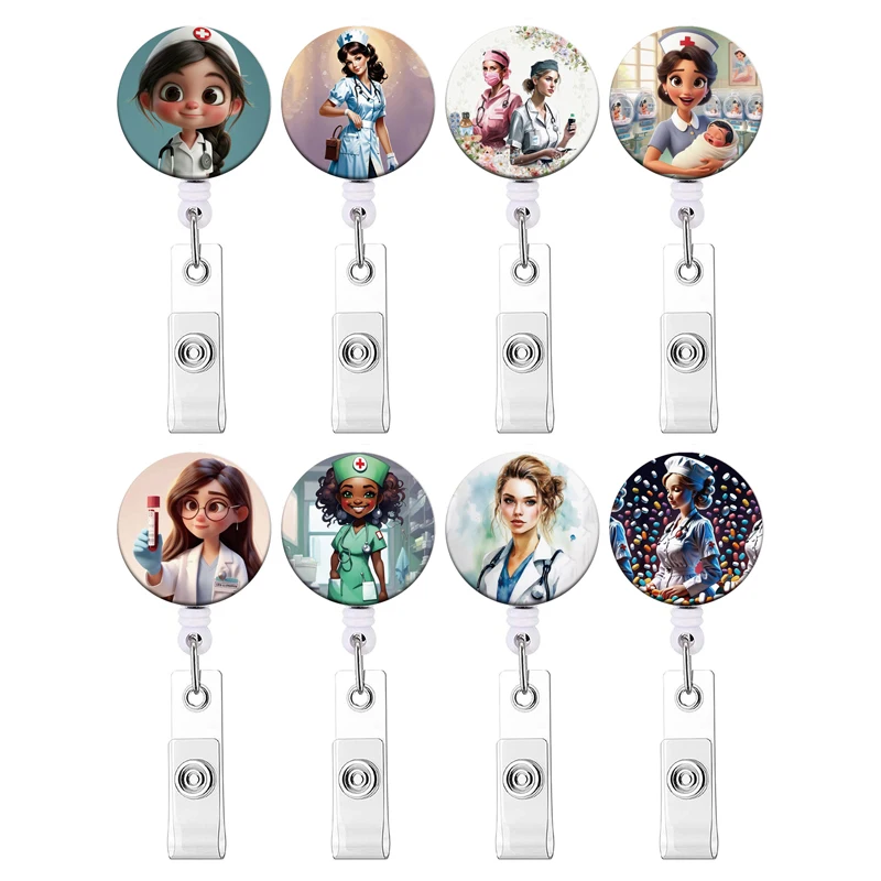 Cartoon Nurses Retractable Buckle Badge Holder Reel Clip Nurse Scalable Clip Card Holders Woman Doctor ID Card Chain Clip