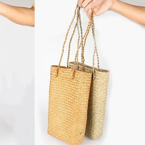 Bolso de paja informal para mujer, bolsa de hombro suave con cremallera Simple, estilo playero, Verano