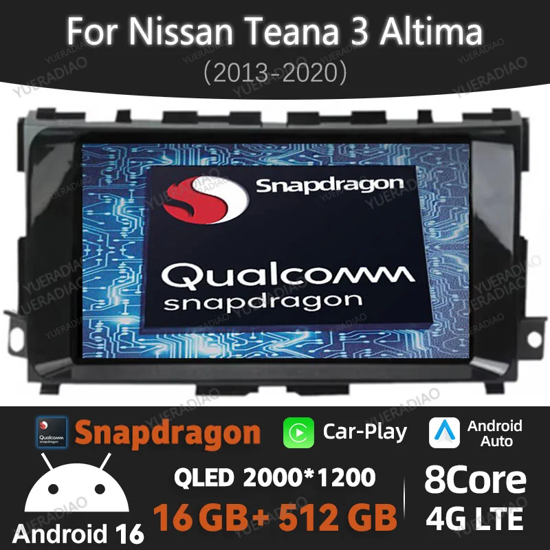 Radio para Auto Android 16 para Nissan Teana 3 Altima 5 L33 2013-2018, Reproductor Multimedia Estéreo, Video, GPS, Carplay, Auto 4G, WIFI, BT
