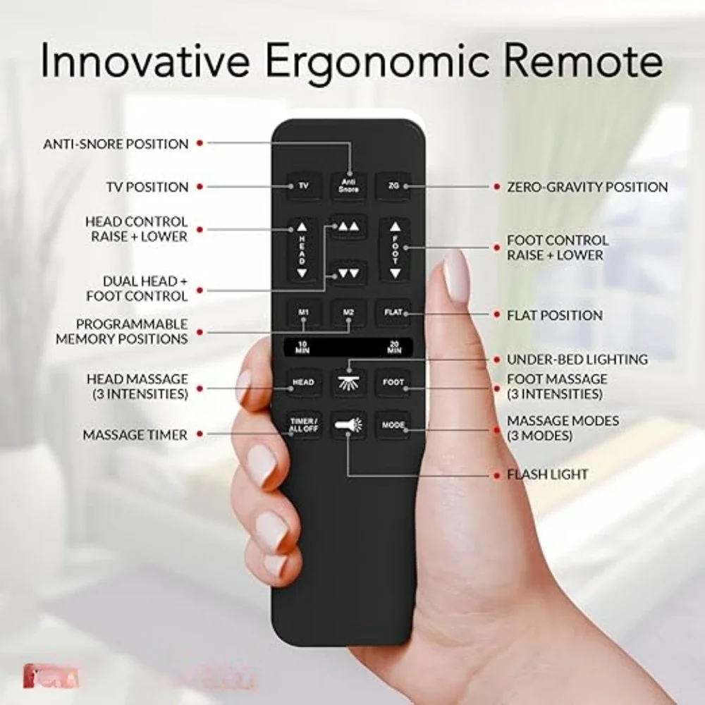 Regulowana rama łóżka, cómodo Marco De Cama De Masaje, Carga USB Dual Y Luces Nocturnas Debajo De La Cama, elektryczna rama łóżka