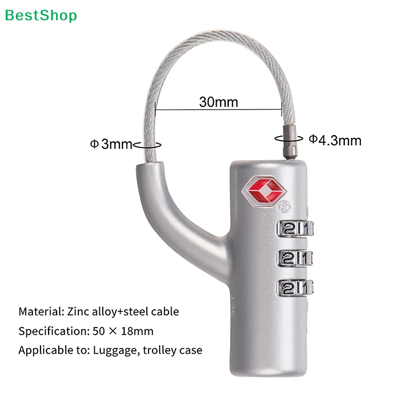 ★Portable Security TSA Customs Lock Overseas Customs Clearance Trolley Luggage Suitcase Backpack Password Padlock Steel Cable