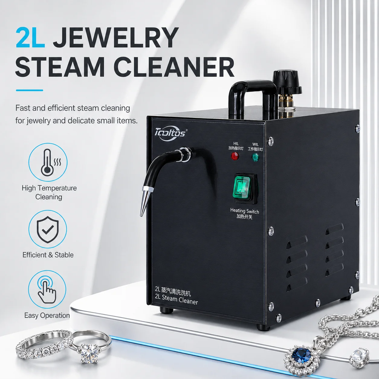 2L 1300W Jewelry Steam Cleaning Machine 4 Bar High Pressure Cleaner for Jewelry Repair Gold Silver Rings
