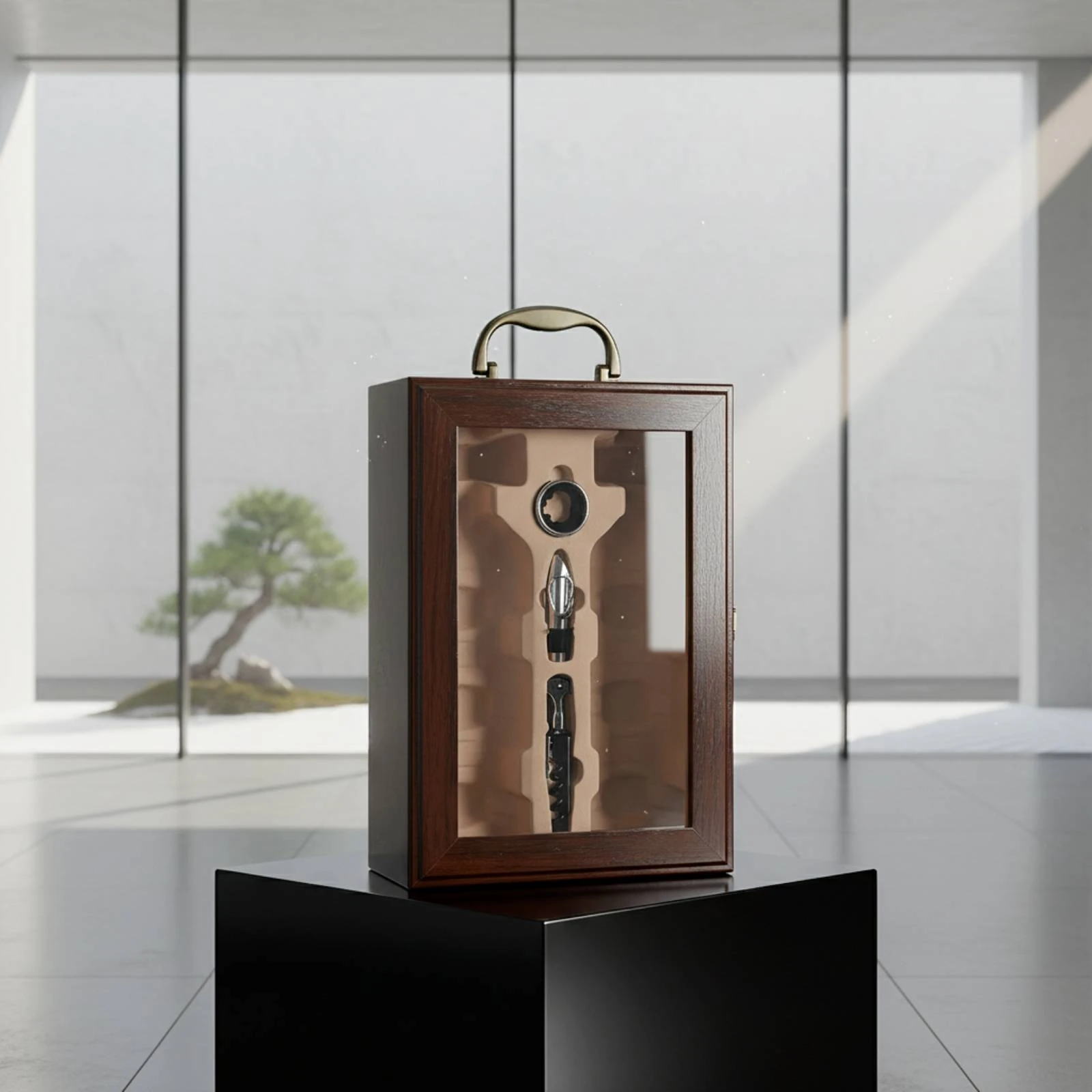 Two Bottle Wine Box with Accessories Sturdy Wine Gift Box with Window Portable Rustic for Gifters, Gifting, Weddings