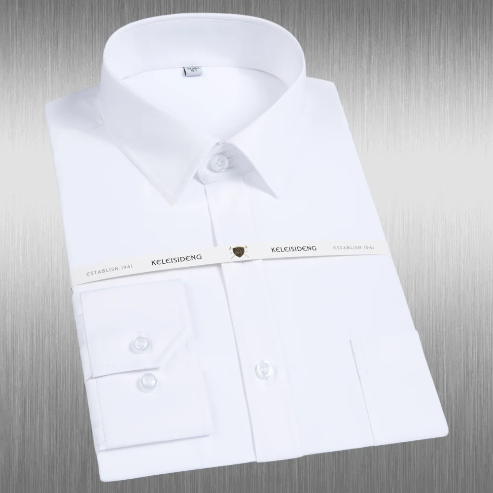 White Solid Color Men's Long Sleeve Dress Shirt, Classic Spread Collar Regular Fit Year-Round Professional Office Business Wear