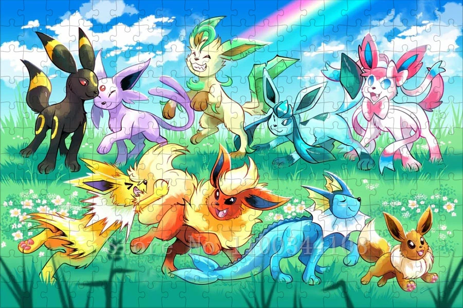 Pokemon Pikachu Anime Jigsaw Puzzles 300/500/1000 PCS Eevee Eeveelutions Wooden Puzzles for Children Intelligence Education Toy