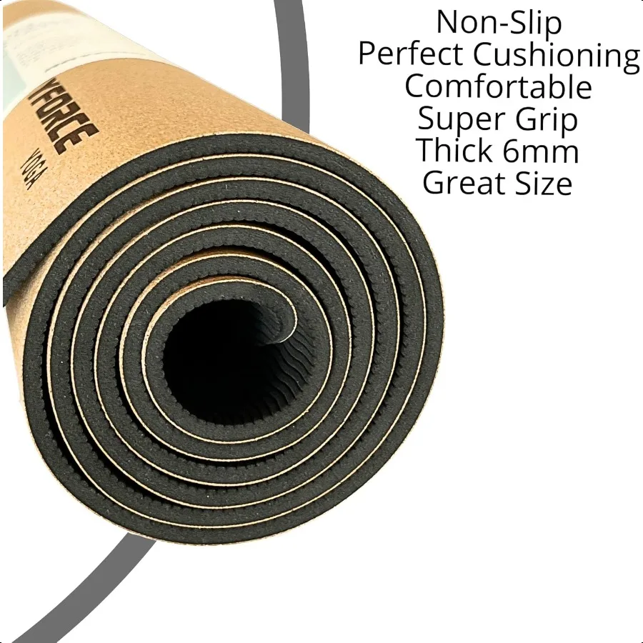 Mata do jogi i pilatesu z wysokiej jakości korku 72x26 cali 6mm antypoślizgowa XL mata do ćwiczeń z liniami orientacyjnymi, dodatkową amortyzacją i paskiem do przenoszenia, zielona