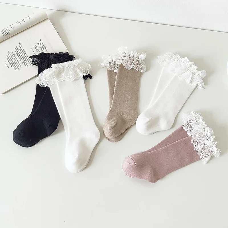 Baby Girls Knee High Socks Long baby Soft Cotton Lace Stuff Princess Sock Ruffle 0-2 Years Newborn Leg Warmers Cute Girl Socks