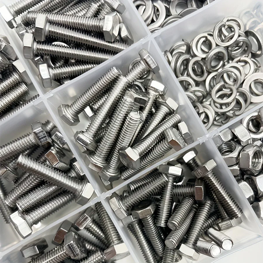 520pcs Stainless Steel Fastener Assortment with Hex Bolts Nuts Flat Washers Spring Washers for Technical Projects