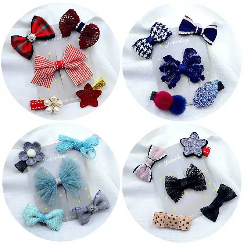 5PCS/set Baby Girls Bow Hair Barrettes Flower Hairpins Headdress Cute Children Hairpin Princess Headwear Hair Clip